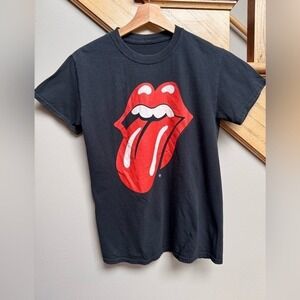 Rolling Stones Black T Shirt Womens‎ Small Graphic Tongue Logo Rock Band Tee
